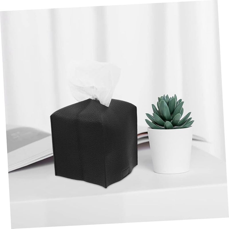 غطاء صندوق المناديل الأسود مجموعة من 2 حامل مناديل أنيق للمكتب غرفة المعيشة غرفة النوم - Image 4